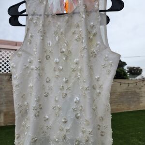 Neiman Marcus Cream Floral Embellished Blouse